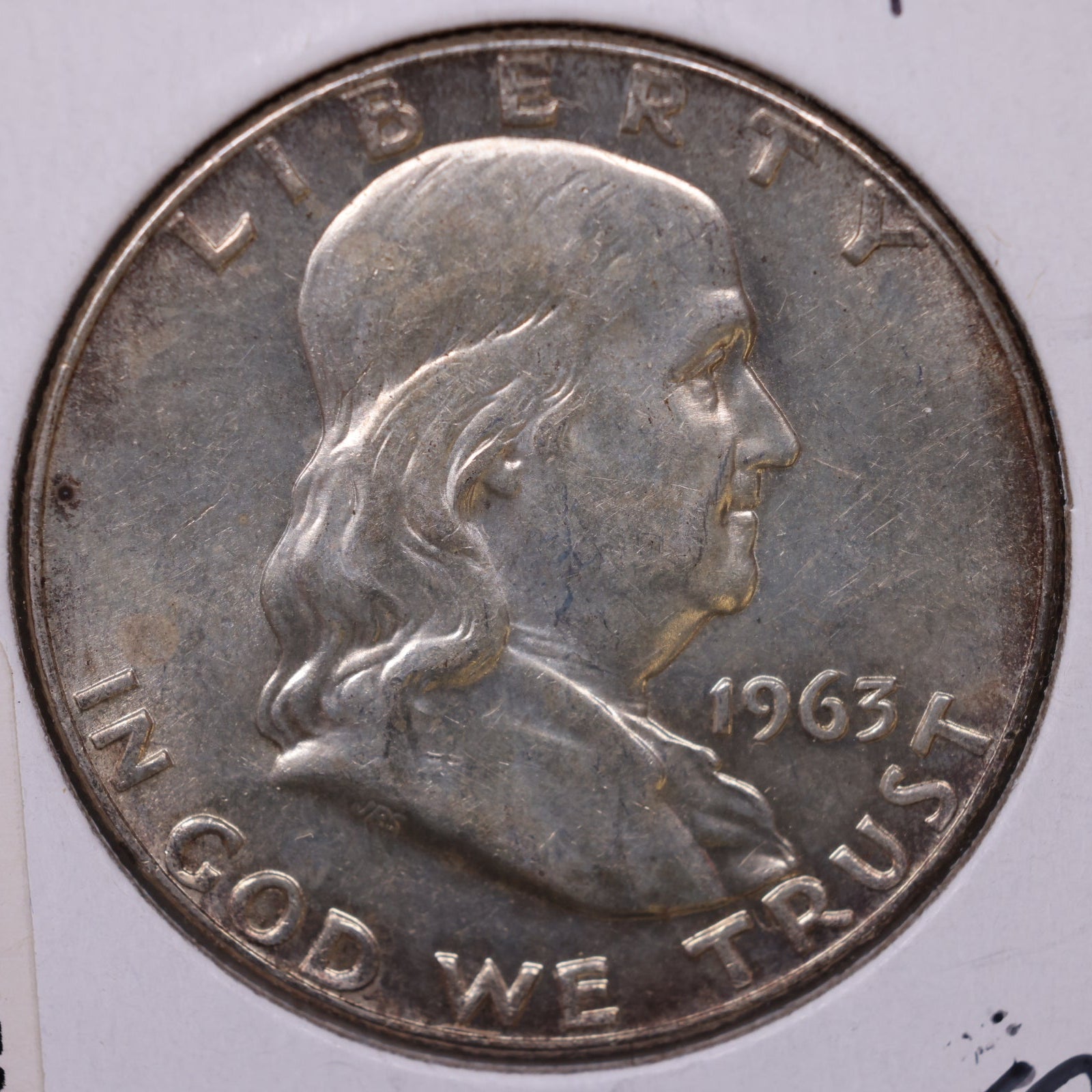 1963-D Ben Franklin Half Dollar, About Uncirculated Coin, Store #HR1791