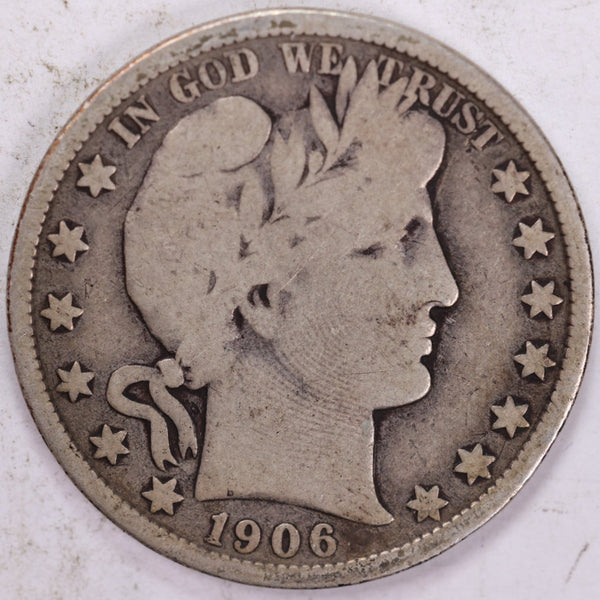 1906-S Barber Half Dollar, Very Good Circulated Coin, Store #H906S02