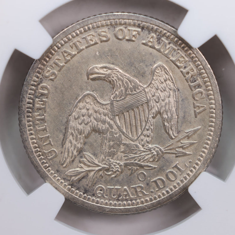 1857-O Seated Liberty Quarter., 'Scarce'., NGC AU-58 Coin., Store