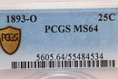 1893-O Barber Silver Quarter., 'Scarce'., PCGS MS-64 Coin., Store