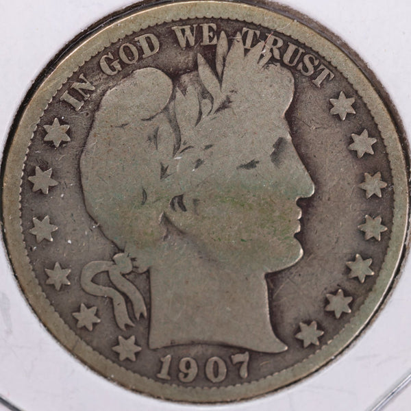 1907 Barber Half Dollar, Very Good Circulated Coin, Store #H907.04