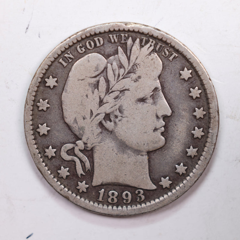 1893-O Barber Silver Quarter., Very Good Circulated Coin., Store