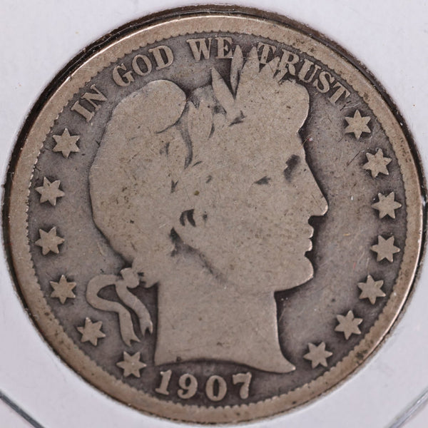 1907 Barber Half Dollar, Very Good Circulated Coin, Store #H907.05