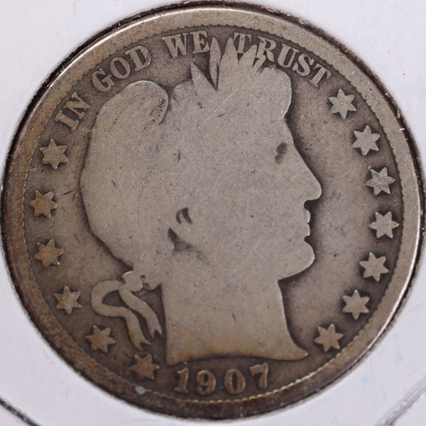 1907 Barber Half Dollar, Good Circulated Coin, Store #H907.07