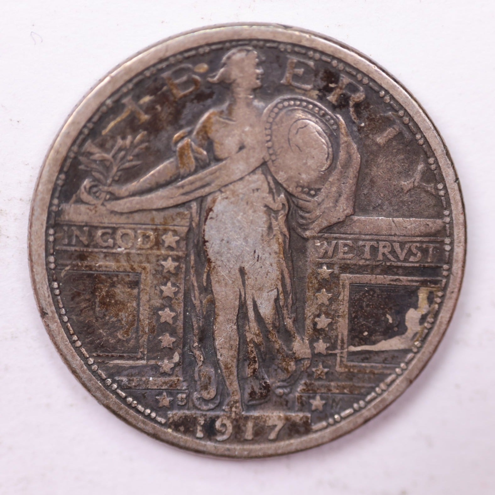 1917-S Standing Liberty Silver Quarter, Very Fine Circulated Coin. Sale #QR1550.