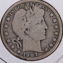 1907-D Barber Half Dollar, Very Good Circulated Coin, Store