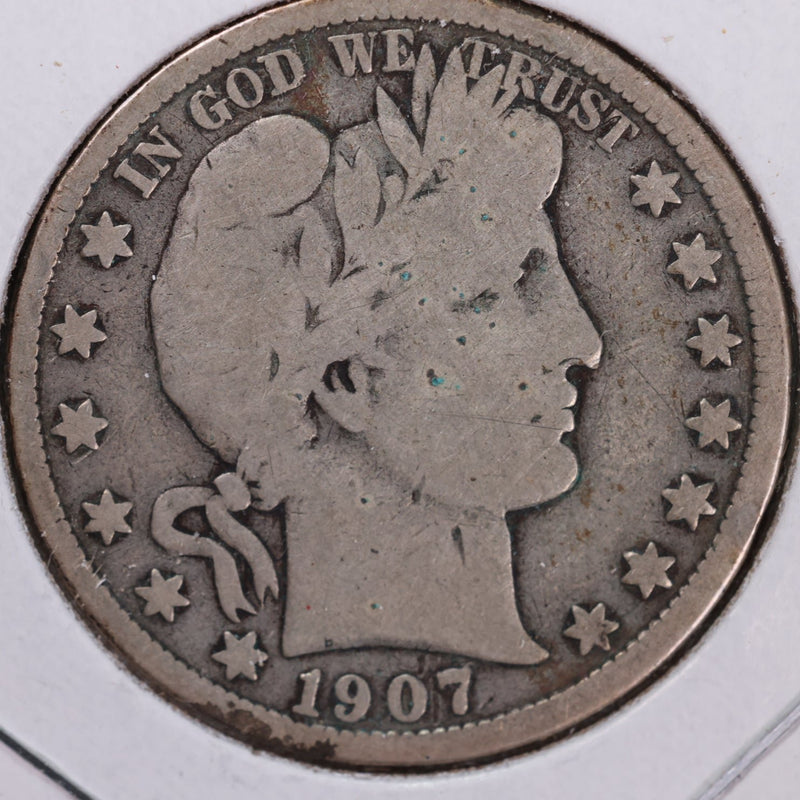 1907-D Barber Half Dollar, Very Good Circulated Coin, Store