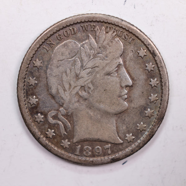 1897-O Barber Silver Quarter., Very Fine, Circulated Coin., Store #QR0263.