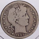 1907-D Barber Half Dollar, Very Good Circulated Coin, Store