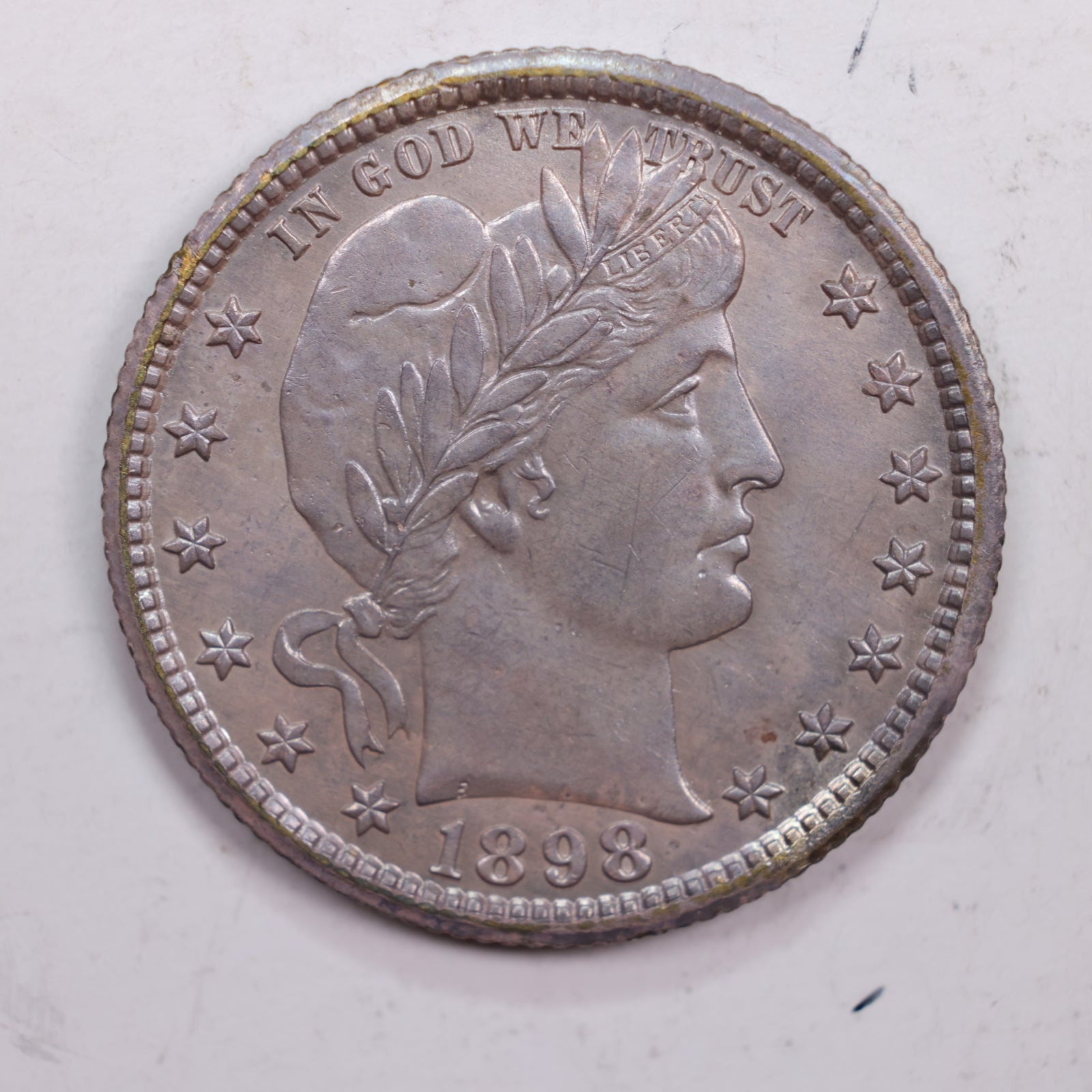 1898-O Barber Silver Quarter., About Uncirculated, Slider-Coin., Store #QR0264.