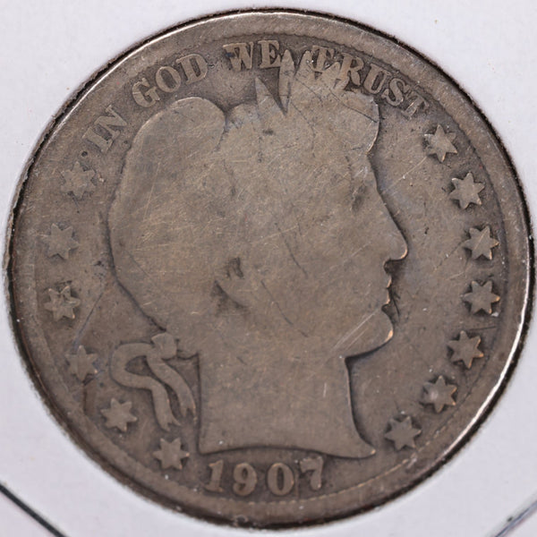 1907-D Barber Half Dollar, Good Circulated Coin, Store #H907D13