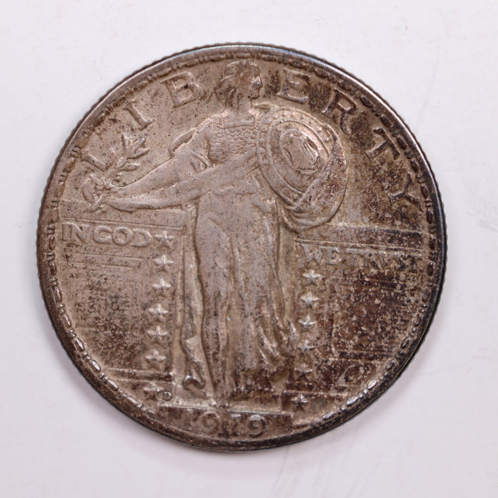 1919-D Standing Liberty Silver Quarter., About Uncirculated Coin., Store #QR0269.