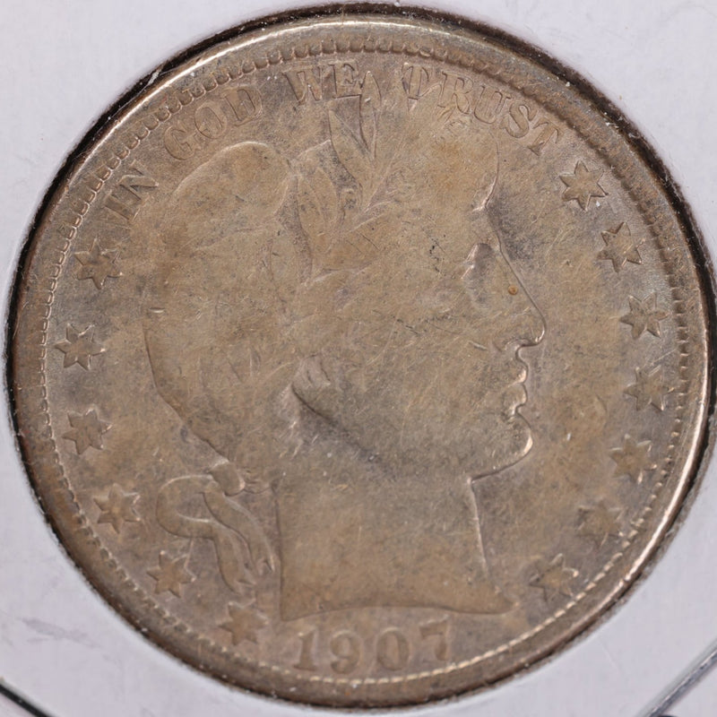 1907-O Barber Half Dollar, Fine (old cleaning) Circulated Coin, Store