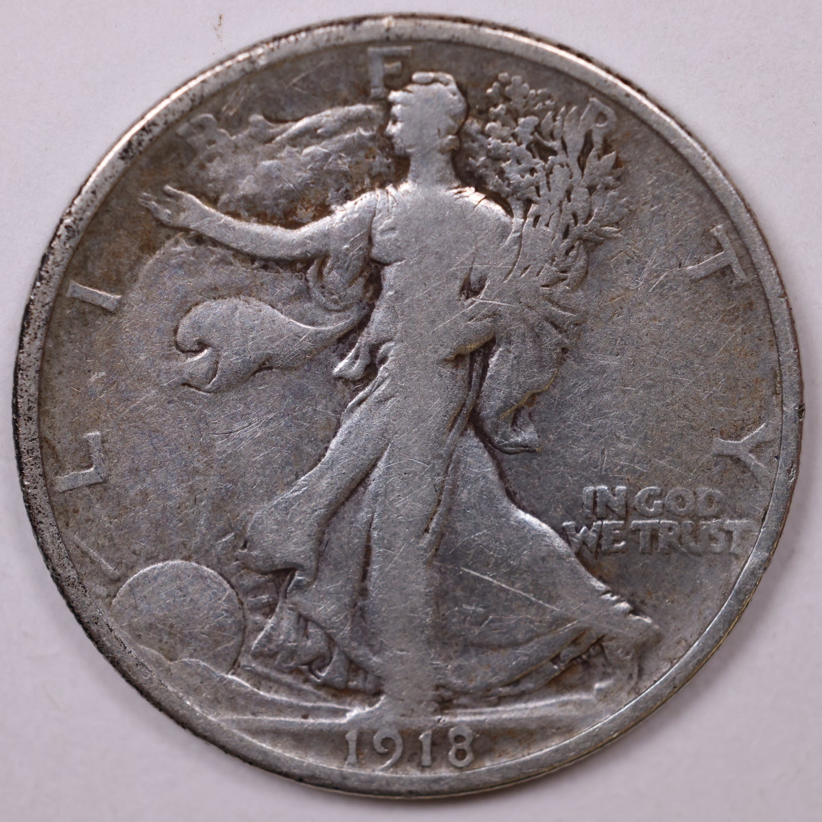 1918 Walking Liberty Half Dollar, Very Good Circulated Coin, Store #HR004