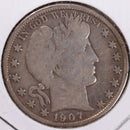 1907-O Barber Half Dollar, Very Good Circulated Coin, Store