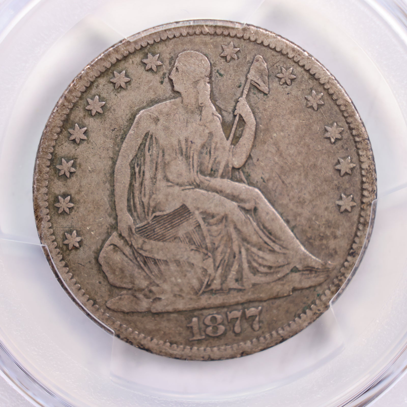1877-CC Seated Liberty Half Dollar., PCGS VG-10., 'Rare'., Store #GHR0016