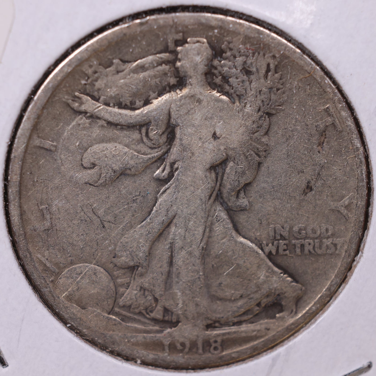 1918 Walking Liberty Half Dollar, About Good Circulated Coin, Store #HR015