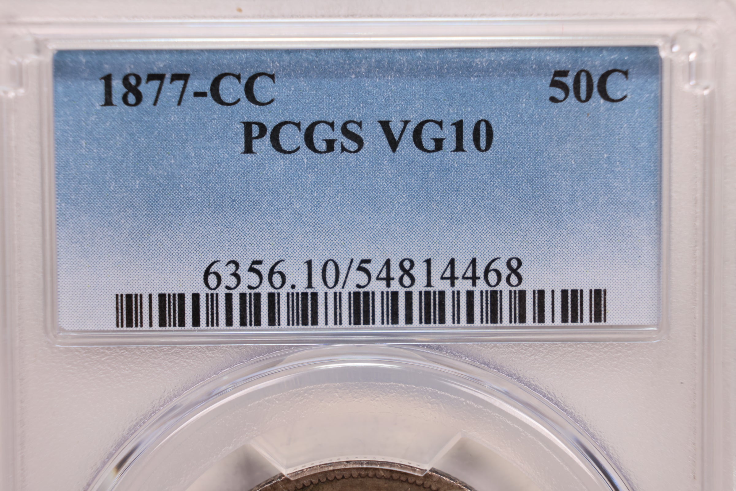 1877-CC Seated Liberty Half Dollar., PCGS VG-10., 'Rare'., Store #GHR0016