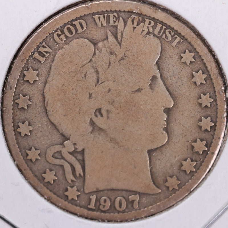 1907-S Barber Half Dollar, Very Good Circulated Coin, Store