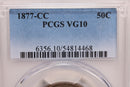 1877-CC Seated Liberty Half Dollar., PCGS VG-10., 'Rare'., Store