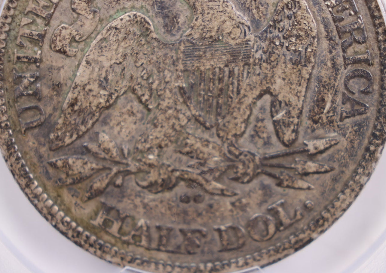1877-CC Seated Liberty Half Dollar., PCGS VG-10., 'Rare'., Store #GHR0016