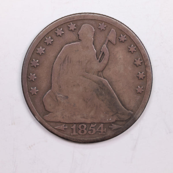 1854-O Seated Liberty Half Dollar., Very Good, Circulated Coin., Store #HR0457.