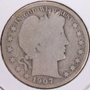 1907-S Barber Half Dollar, Good Circulated Coin, Store