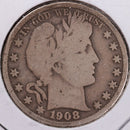 1908 Barber Half Dollar, Very Good Circulated Coin, Store