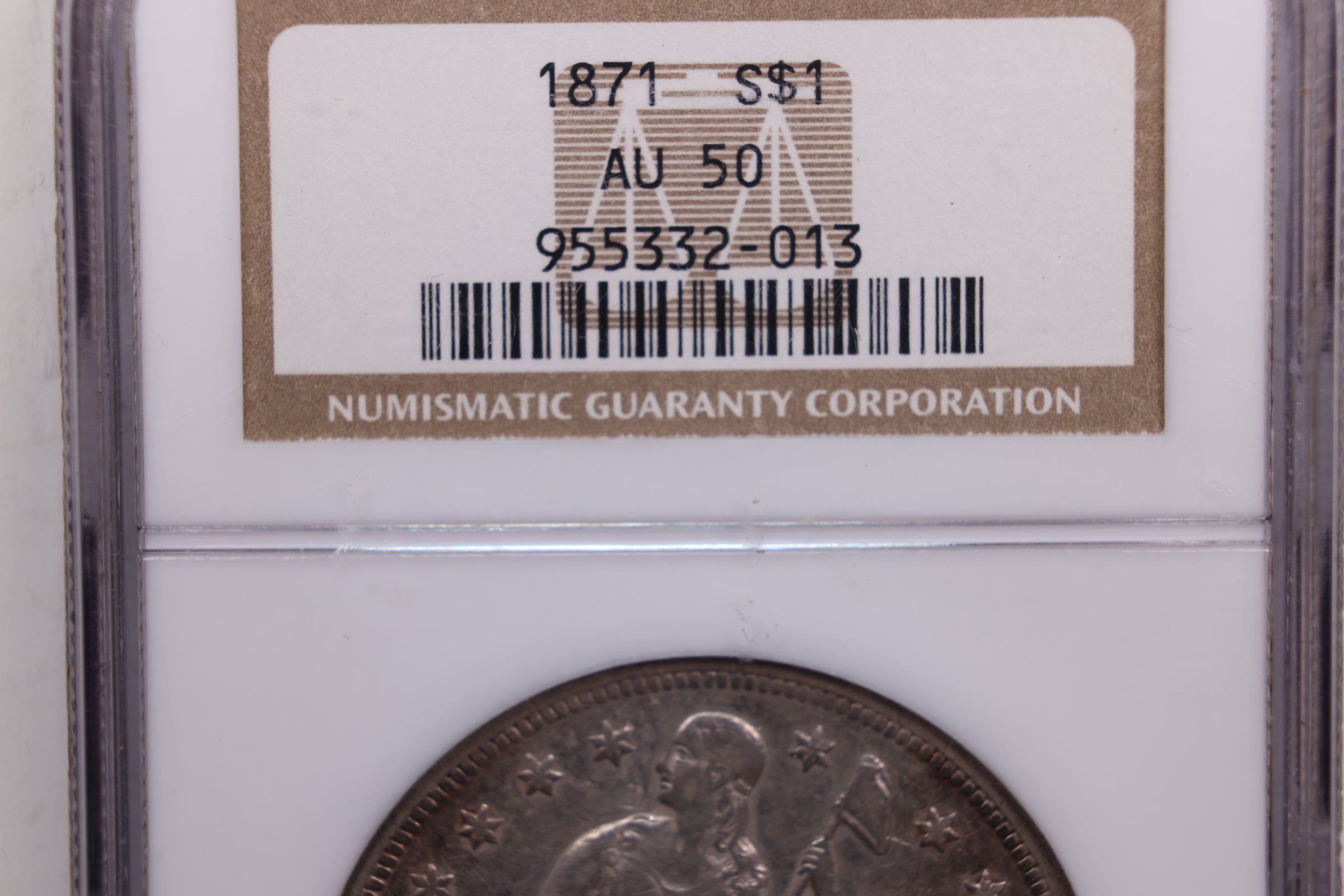 1871 Seated Liberty Silver Dollar., NGC Certified AU-50., Store #GDR01