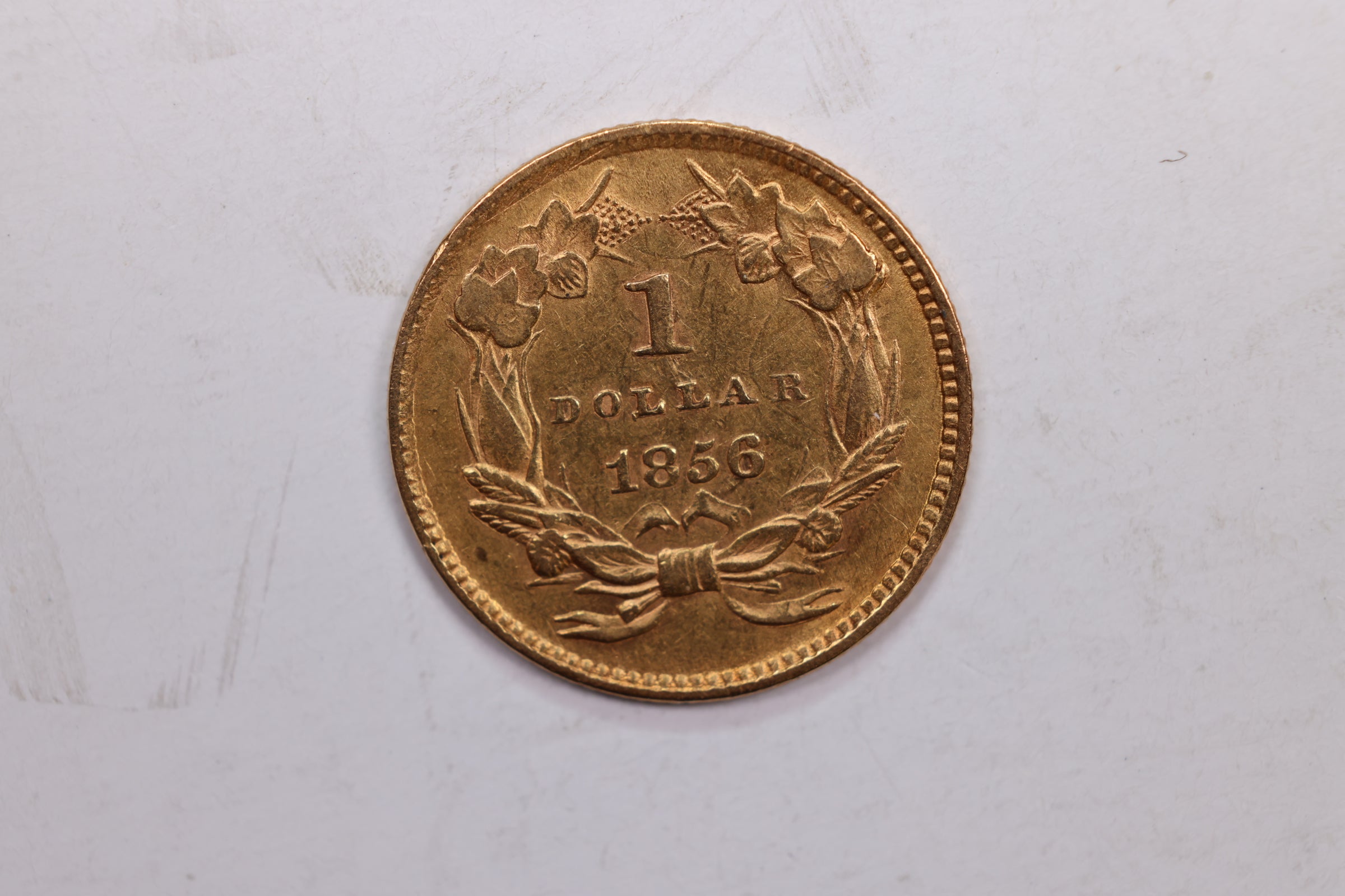 1856 Indian Princess Head Gold Dollar., About Uncirculated Coin., Store #GD0003.