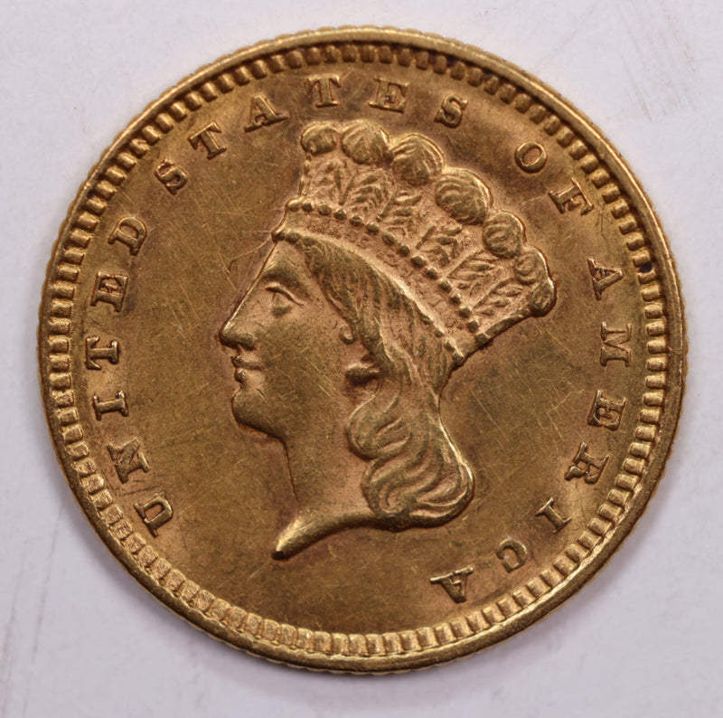 1873 Indian Princess Head Gold Dollar., About Uncirculated Coin., Store