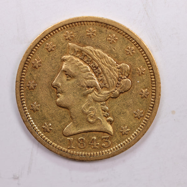 1843 Liberty Head Quarter Eagle Gold Coin., Extra Fine., Store #GQE0001
