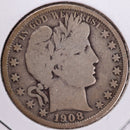 1908-O Barber Half Dollar, Very Good, Details, Rim Ding, Circulated Coin, Store