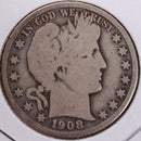 1908-O Barber Half Dollar, Very Good, Circulated Coin, Store