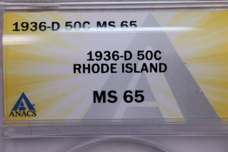 1936-D Rhode Island Commemorative Half., ANACS MS-65., Store