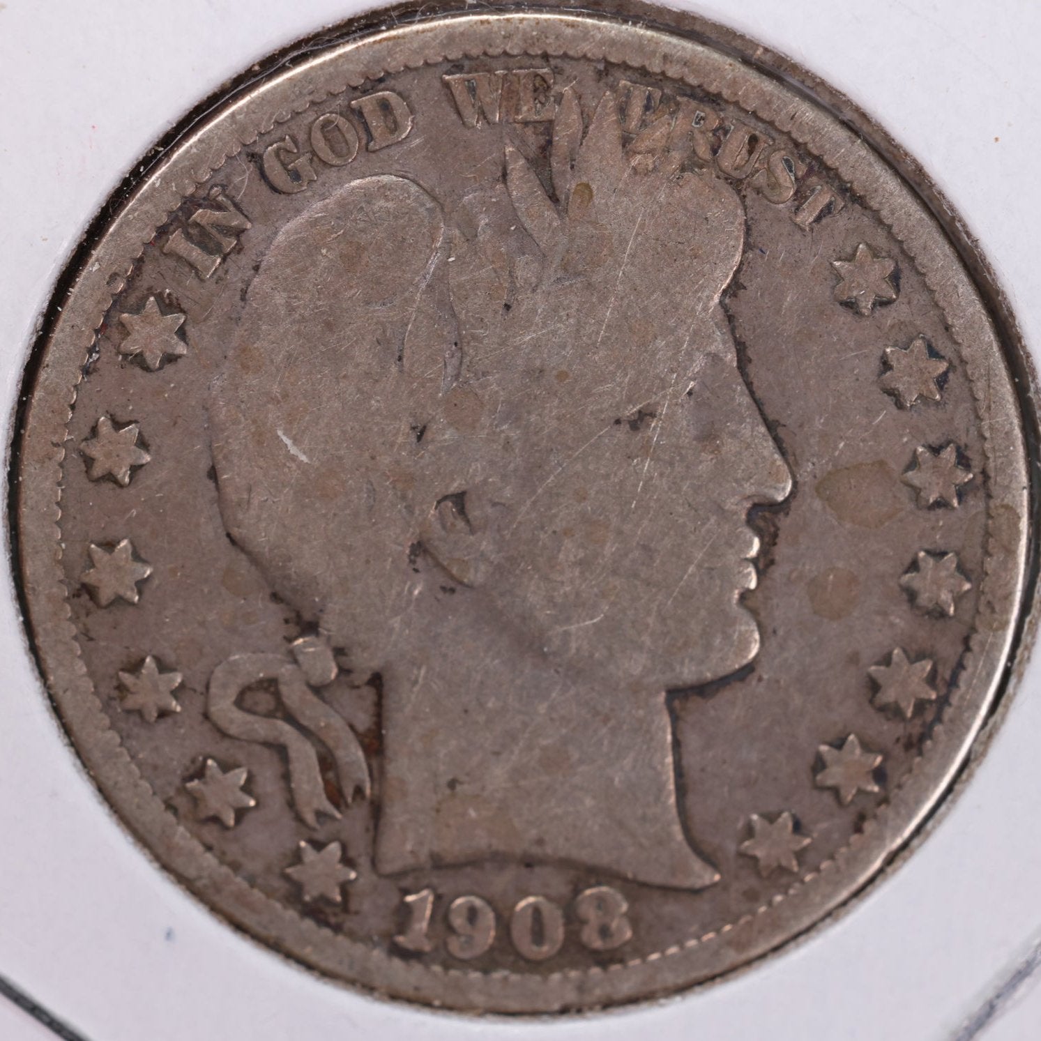 1908-S Barber Half Dollar, Very Good, Circulated Coin, Store #HR0930