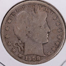 1908-S Barber Half Dollar, Very Good, Circulated Coin, Store