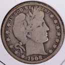 1908-S Barber Half Dollar, Very Good, Circulated Coin, Store