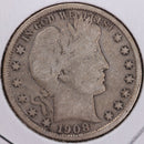 1908-S Barber Half Dollar, Very Good, Circulated Coin, Store