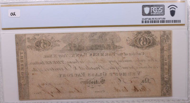 1814 $3 Salisbury Vermont., Obsolete., PCGS AU-55., Store