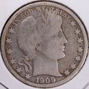 1909 Barber Half Dollar, Fine, Circulated Coin, Store