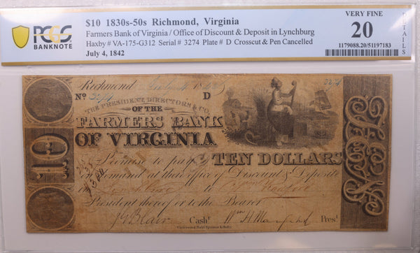 1843 Richmond, Virginia., Obsolete., PCGS VF-20., Store #GVA008.