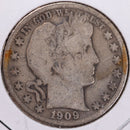 1909 Barber Half Dollar, Very Good, Circulated Coin, Store