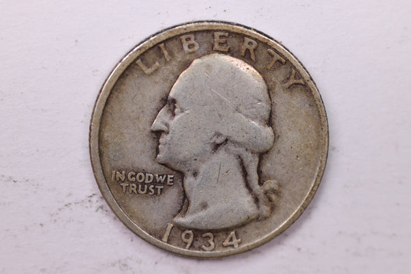 1934 Washington Silver Quarter, Affordable Circulated Collectible Coin. Sale #0353464