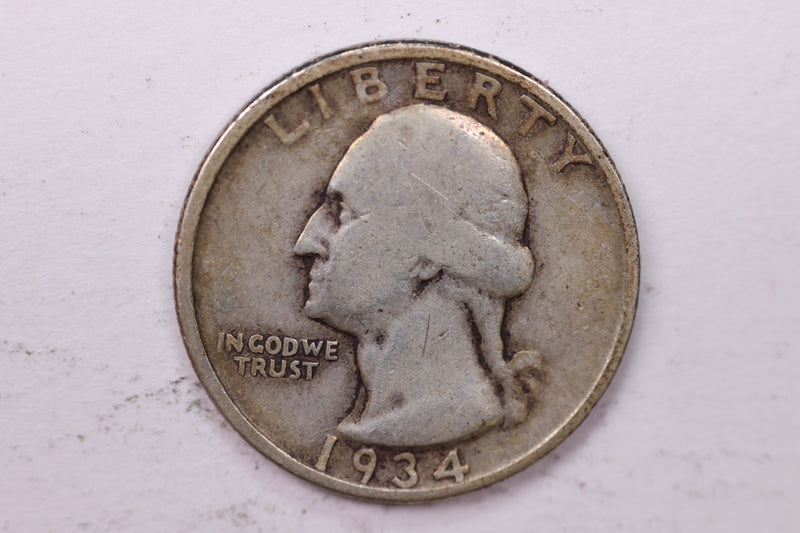 1934 Washington Silver Quarter, Affordable Circulated Collectible Coin. Sale