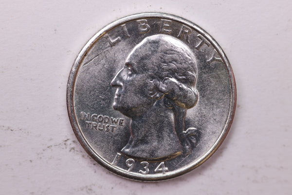 1934-D Washington Silver Quarter, Affordable Uncirculated Collectible Coin. Sale #0353466
