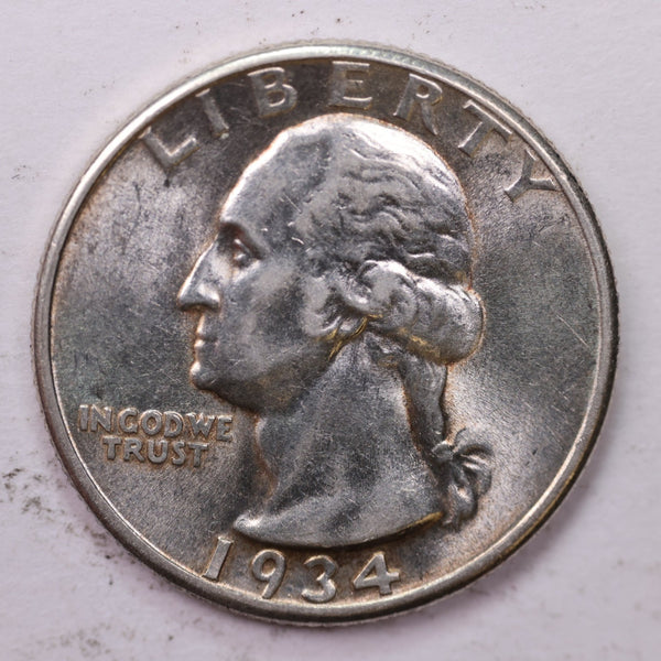 1934-D Washington Silver Quarter, Affordable Uncirculated Collectible Coin. Sale #0353467