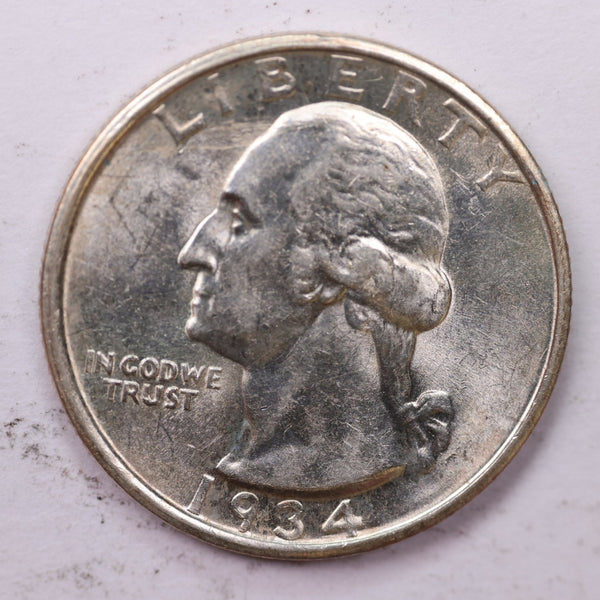 1934-D Washington Silver Quarter, Affordable Uncirculated Collectible Coin. Sale #0353468