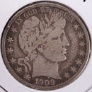 1909-S Barber Half Dollar, Fine+ Circulated Coin, Store