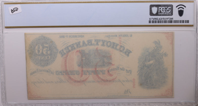 1862 50 Cent, St Joseph, MI., Obsolete Currency., PCGS MS-63., Store